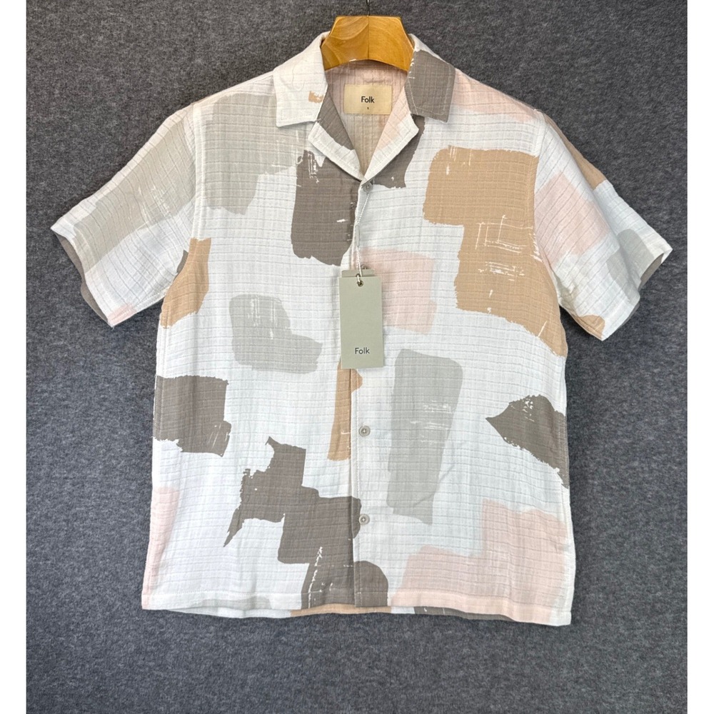 Folk Tawn SS Shirt Mens S Spice Abstract Crinkle Gauze Cotton NWT Preppy Hipster